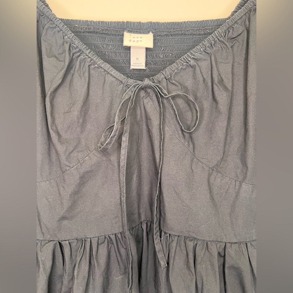 Black Puff Sleeve Mini Dress Cottagecore Open Back Babydoll A New Day M - Picture 5 of 9